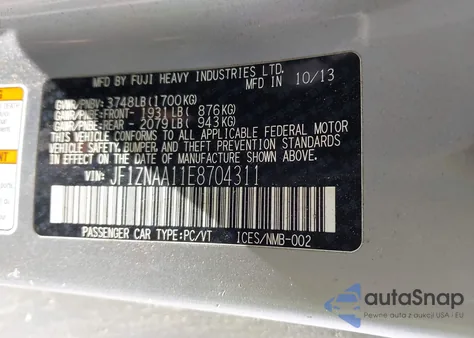 2014 Scion Fr-S из США, поврежденный, VIN JF1ZNAA11E8704311